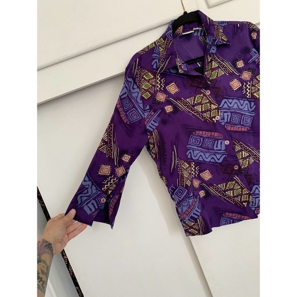 Modern essentials VTG Retro button down shirt built in tank Medium Purple - Picture 4 of 6